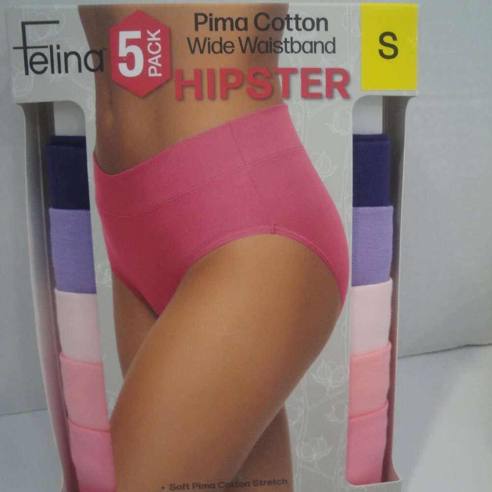 FELINA Women's Hipster Wide Waistband Pima Cotton Underwear 5 Pair Womens Small